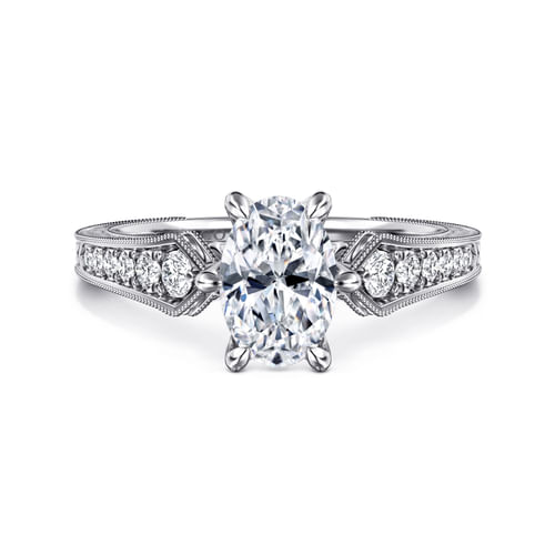 14K White Gold Oval Diamond Engagement Ring