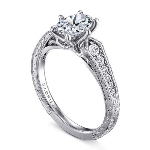 14K White Gold Oval Diamond Engagement Ring