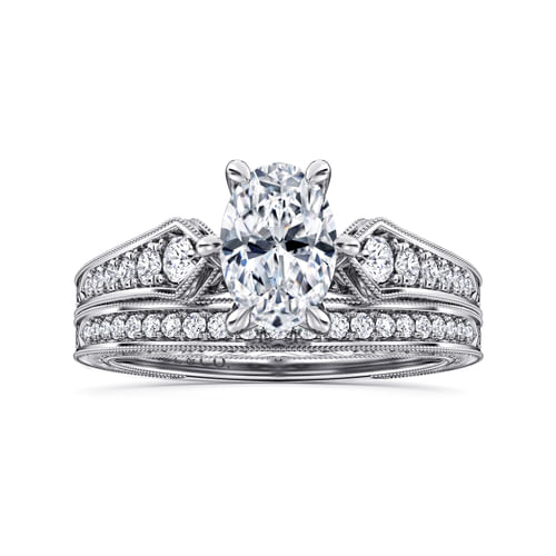 14K White Gold Oval Diamond Engagement Ring