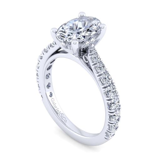 14K White Gold Oval Diamond Engagement Ring