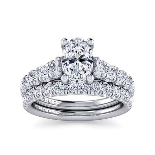 14K White Gold Oval Diamond Engagement Ring