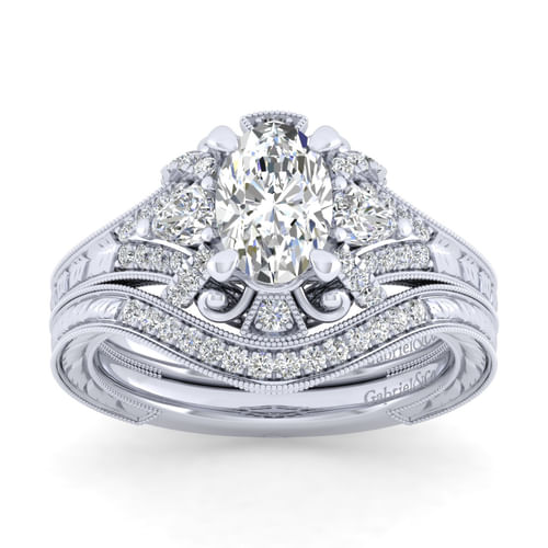 14K White Gold Oval Diamond Engagement Ring