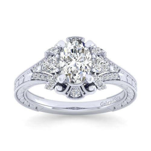 14K White Gold Oval Diamond Engagement Ring