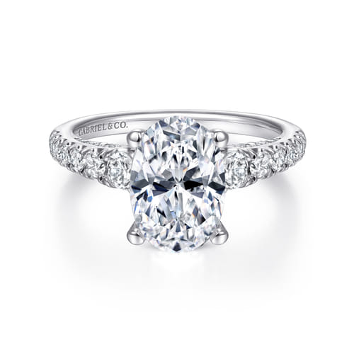 14K White Gold Oval Diamond Engagement Ring