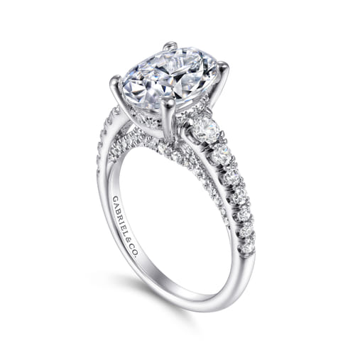 14K White Gold Oval Diamond Engagement Ring