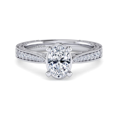 14K White Gold Oval Diamond Engagement Ring