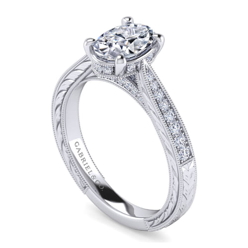 14K White Gold Oval Diamond Engagement Ring