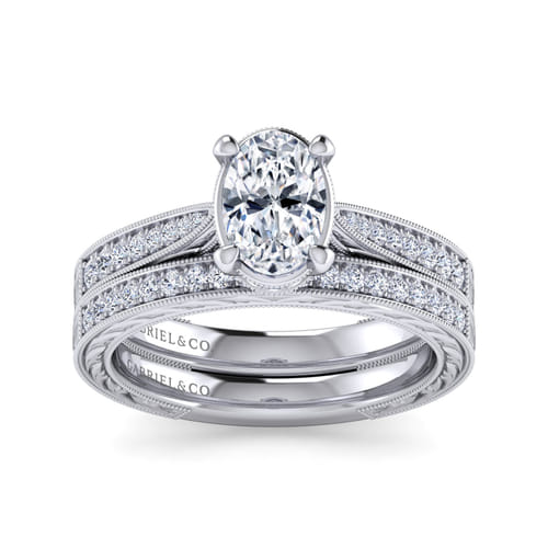 14K White Gold Oval Diamond Engagement Ring