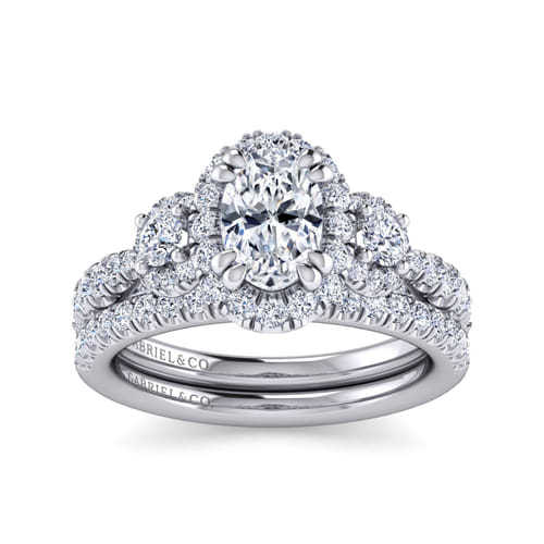 14K White Gold Oval Diamond Engagement Ring