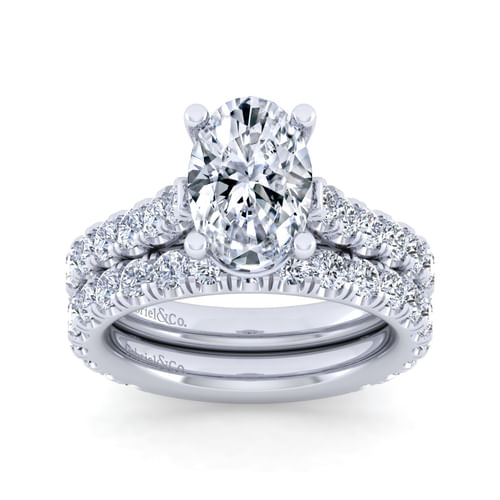 14K White Gold Oval Diamond Engagement Ring