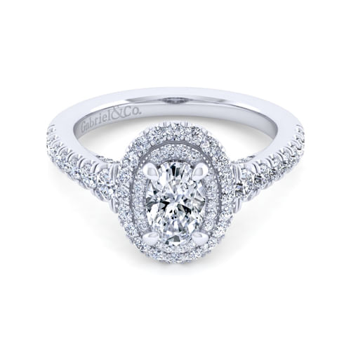 14K White Gold Oval Diamond Engagement Ring
