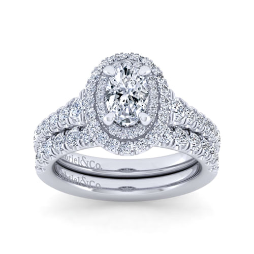 14K White Gold Oval Diamond Engagement Ring