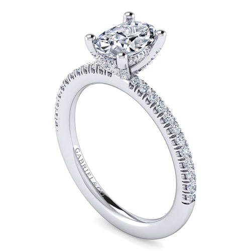 14K White Gold Oval Diamond Engagement Ring