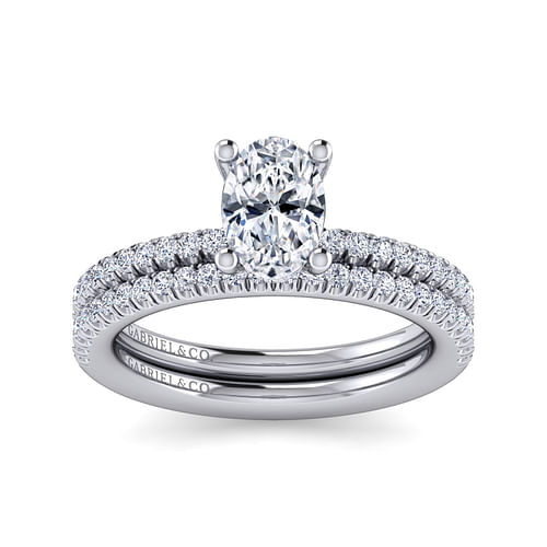 14K White Gold Oval Diamond Engagement Ring