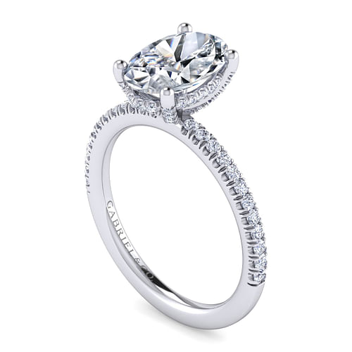 14K White Gold Oval Diamond Engagement Ring