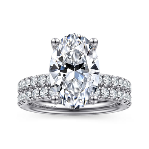 14K White Gold Oval Diamond Engagement Ring