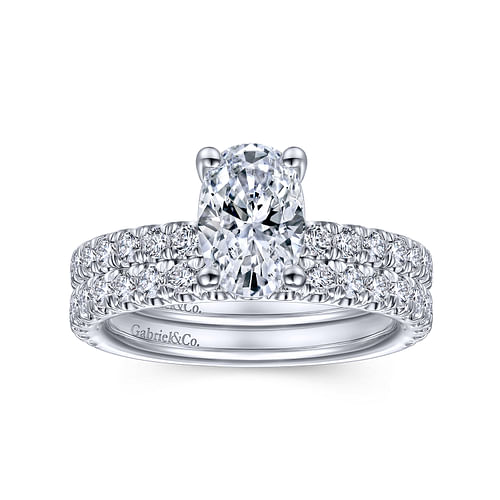 14K White Gold Oval Diamond Engagement Ring