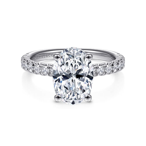 14K White Gold Oval Diamond Engagement Ring