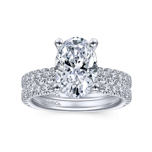 14K White Gold Oval Diamond Engagement Ring