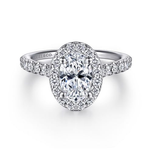 14K White Gold Oval Diamond Engagement Ring