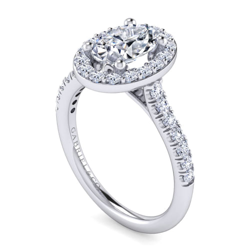 14K White Gold Oval Diamond Engagement Ring