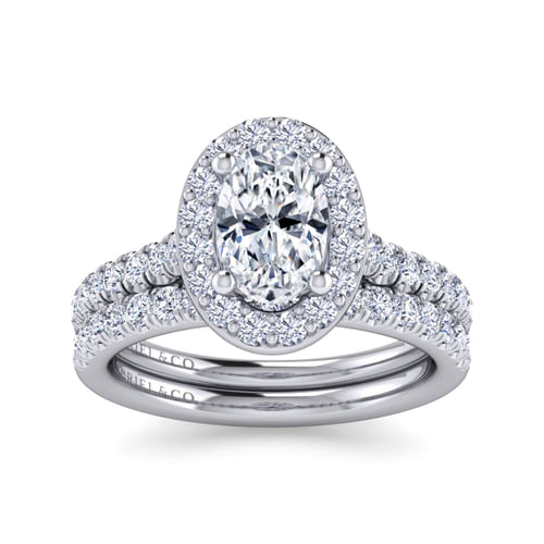 14K White Gold Oval Diamond Engagement Ring