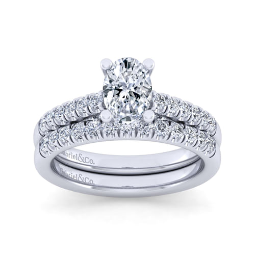14K White Gold Oval Diamond Engagement Ring
