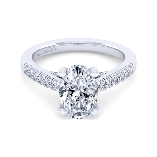 14K White Gold Oval Diamond Engagement Ring