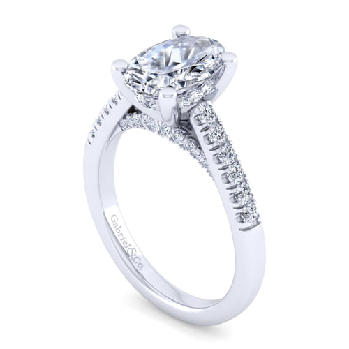 14K White Gold Oval Diamond Engagement Ring