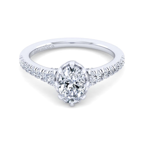 14K White Gold Oval Diamond Engagement Ring