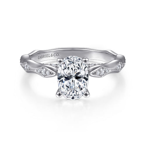 14K White Gold Oval Diamond Engagement Ring