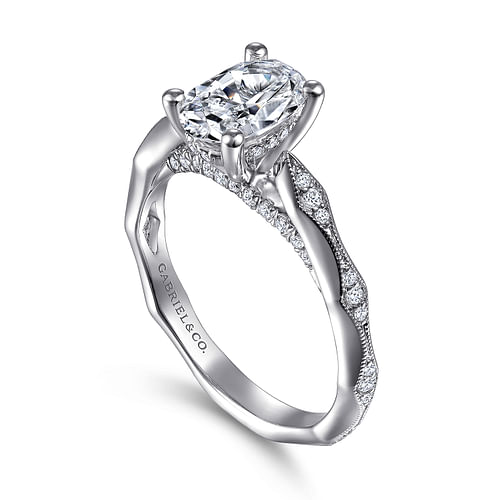 14K White Gold Oval Diamond Engagement Ring