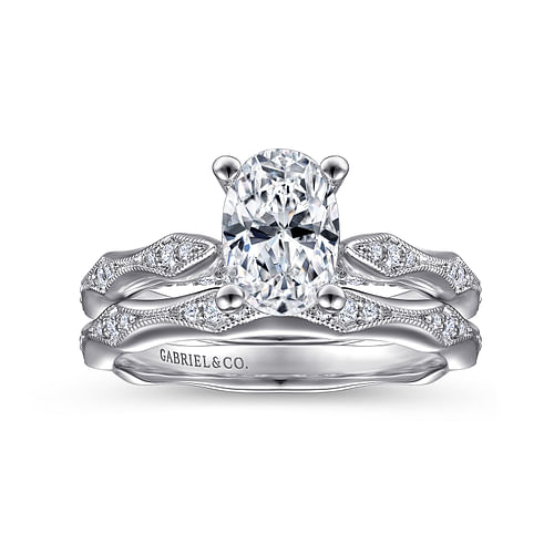 14K White Gold Oval Diamond Engagement Ring