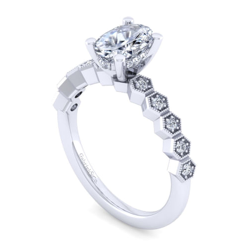 14K White Gold Oval Diamond Engagement Ring