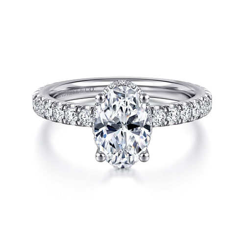 14K White Gold Oval Diamond Engagement Ring