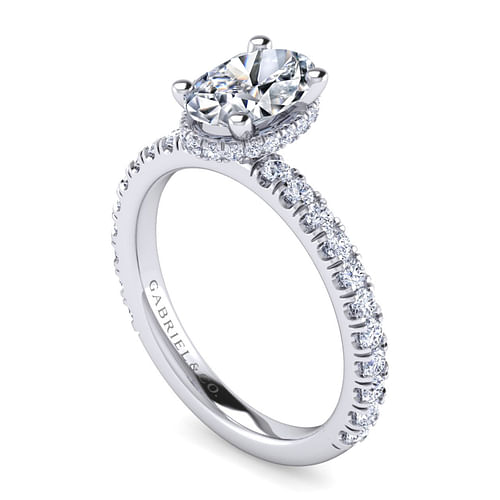 14K White Gold Oval Diamond Engagement Ring