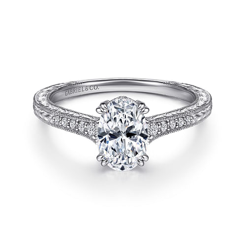 14K White Gold Oval Diamond Engagement Ring