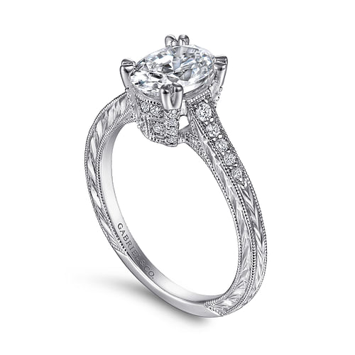 14K White Gold Oval Diamond Engagement Ring