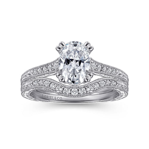 14K White Gold Oval Diamond Engagement Ring