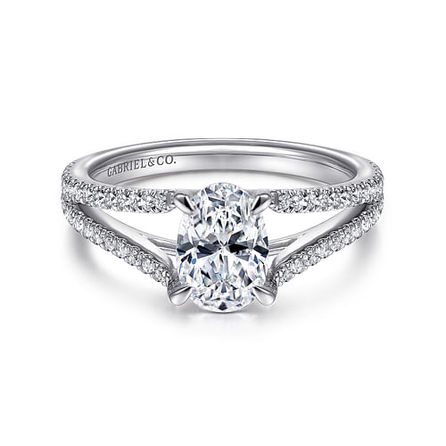 14K White Gold Oval Diamond Engagement Ring