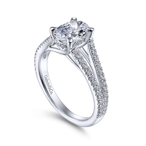 14K White Gold Oval Diamond Engagement Ring