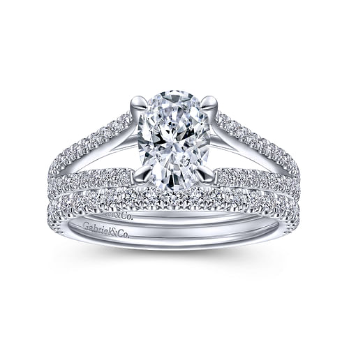 14K White Gold Oval Diamond Engagement Ring