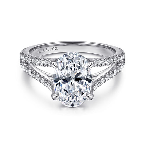 14K White Gold Oval Diamond Engagement Ring