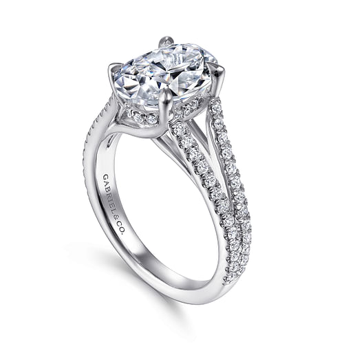 14K White Gold Oval Diamond Engagement Ring