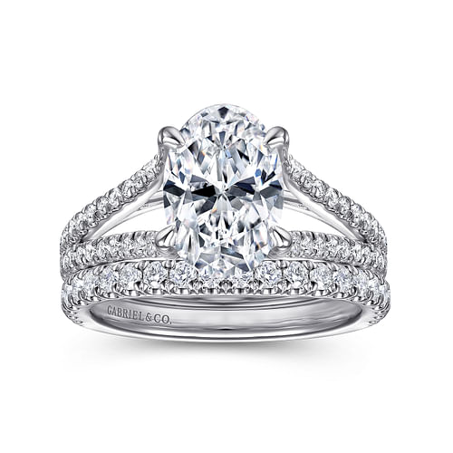 14K White Gold Oval Diamond Engagement Ring