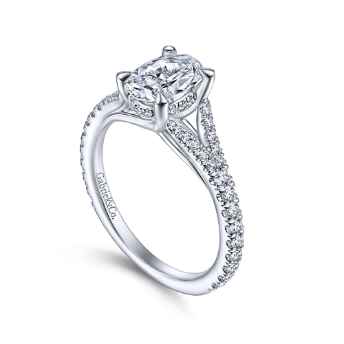 14K White Gold Oval Diamond Engagement Ring