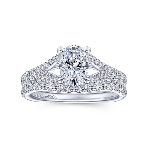 14K White Gold Oval Diamond Engagement Ring