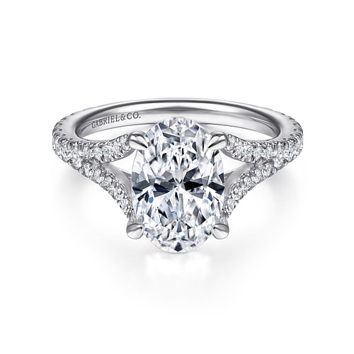 14K White Gold Oval Diamond Engagement Ring