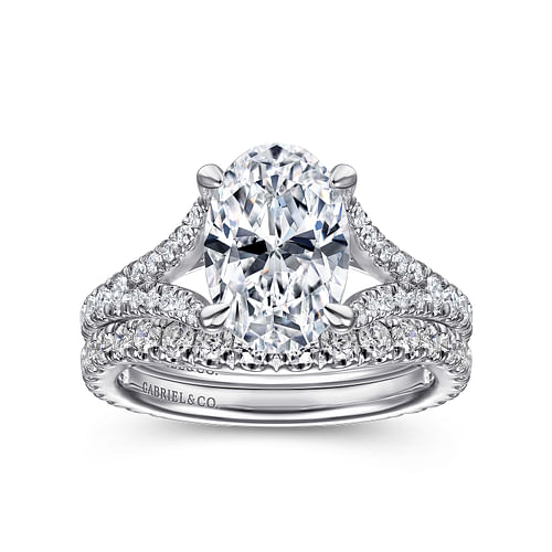 14K White Gold Oval Diamond Engagement Ring