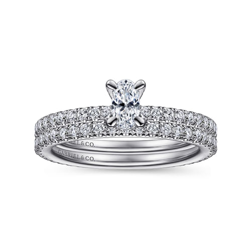 14K White Gold Oval Diamond Engagement Ring
